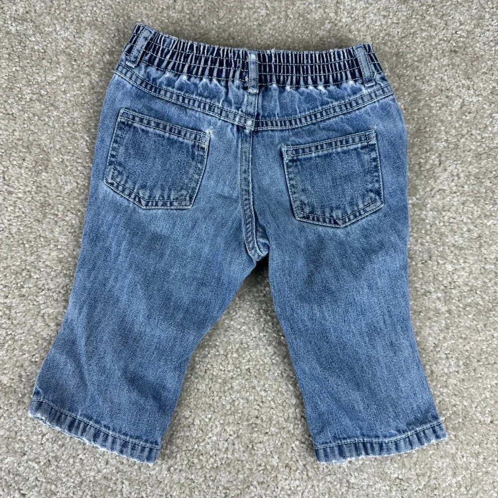 Vtg Carter's Kids Floral Embroidered Denim Jeans Baby Girls 9-12M Blue Snaps